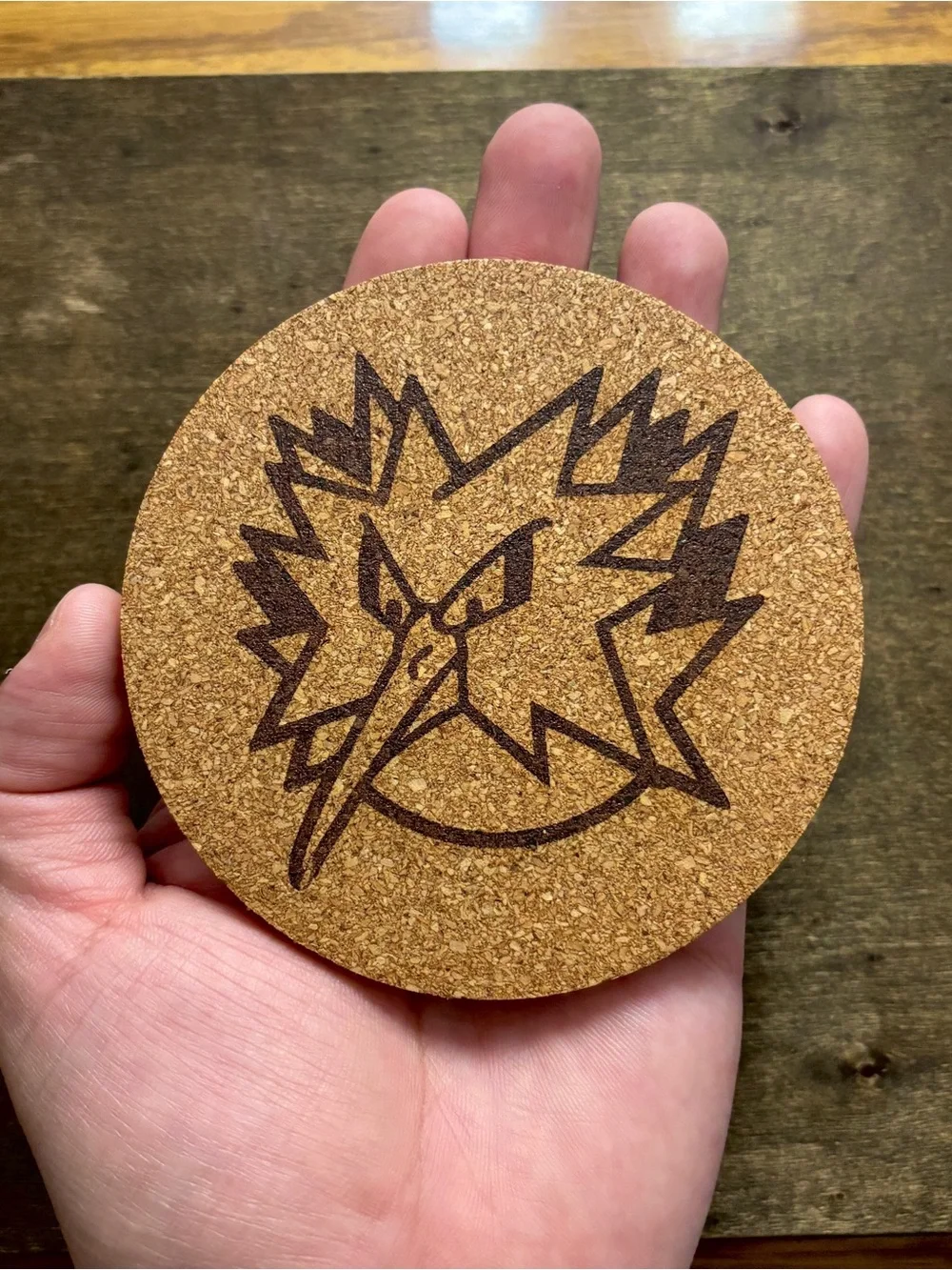 Pokemon Zapdos Face Laser Engraved Cork Coaster